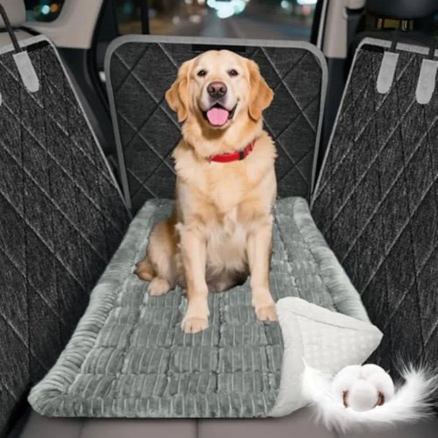 Dog Car Seat Cover 600D Heavy Duty Waterproof Pet Back Seat Extender with Hard Bottom Nonslip Scratch Proof Dog Hammock Machine