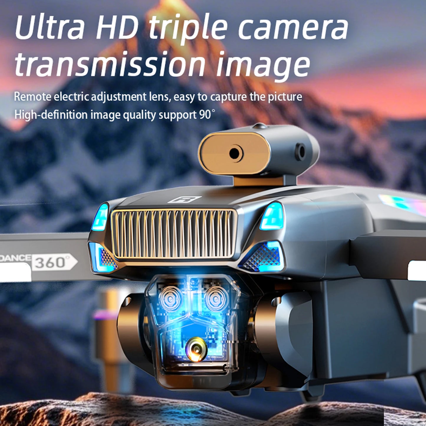 Head 3-Color Light M107 Drone, Hover 7-Color LED Gradient, One Click Takeoff and Landing, Headless Mode, One Click Roll, Take Photos and Videos, High-Definition Camera, Optical Flow Hover, Electrically Adjustable Camera