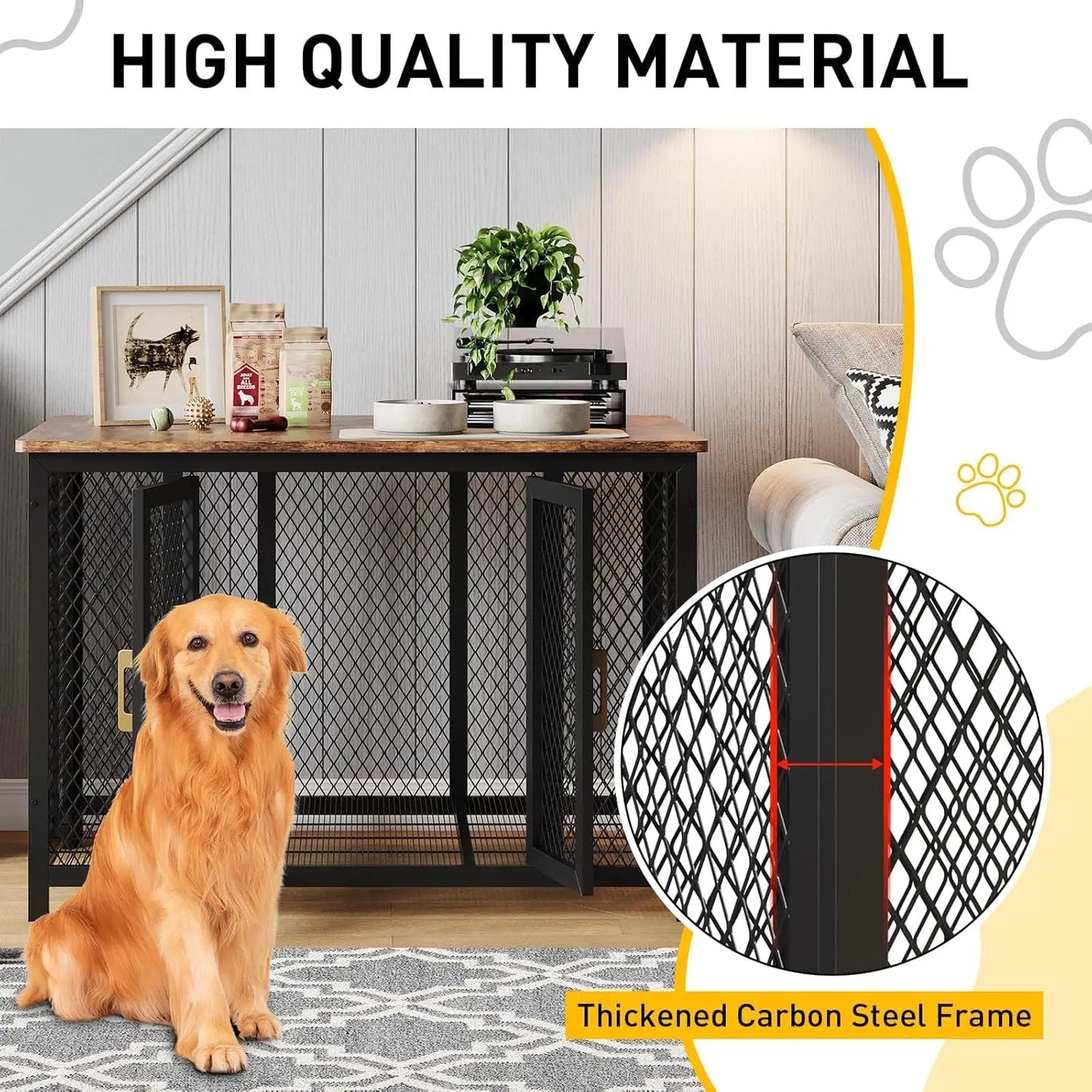 48 Inch Large Dog Crate Furniture with Top Access Door, Heavy Duty Wooden Pet Cage for Medium to Large Dogs Up to 110 Lbs