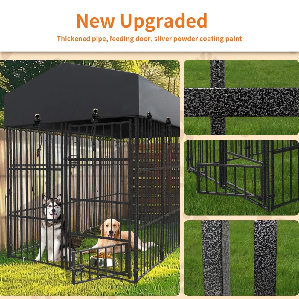 Heavy-Duty Large Dog Kennel Pet Welded Metal Playpen Animal Cage with Roof Cover Pet Run Enclosure Playpen House Outdoor Indoor