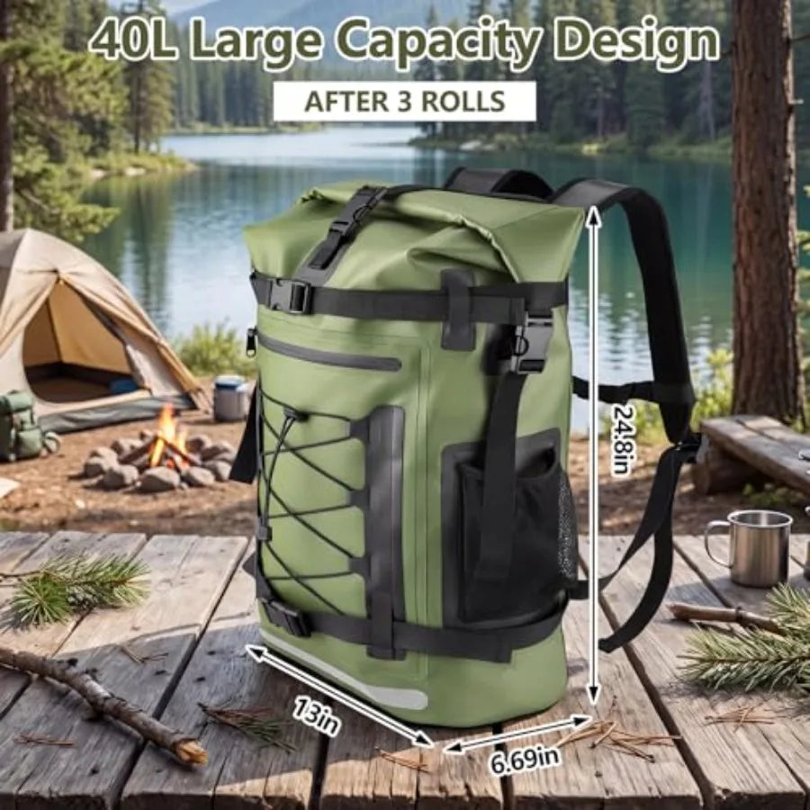 Waterproof Backpack, 40L Heavy Duty Dry Bag Backpack, Roll-Top Hiking Travel Backpack, Heavy-Duty Floating Waterproof Bag