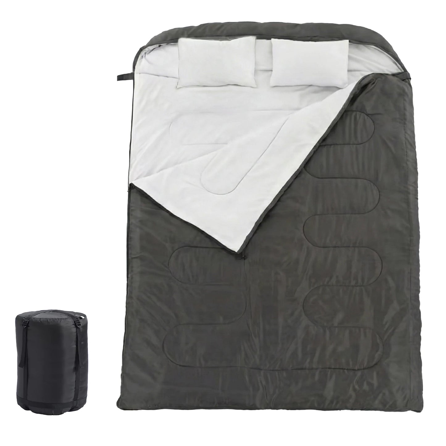 Double Sleeping Bag for Adults with Pillow, Lightweight 3 Season Portable Compact Sleeping Bag for 2 Person Hiking Fishing