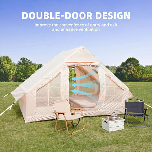 Inflatable Camping Tent with Chimney Window Easy Setup 4-Season Waterproof & Windproof Air Tent for Glamping Includes Hand Pump