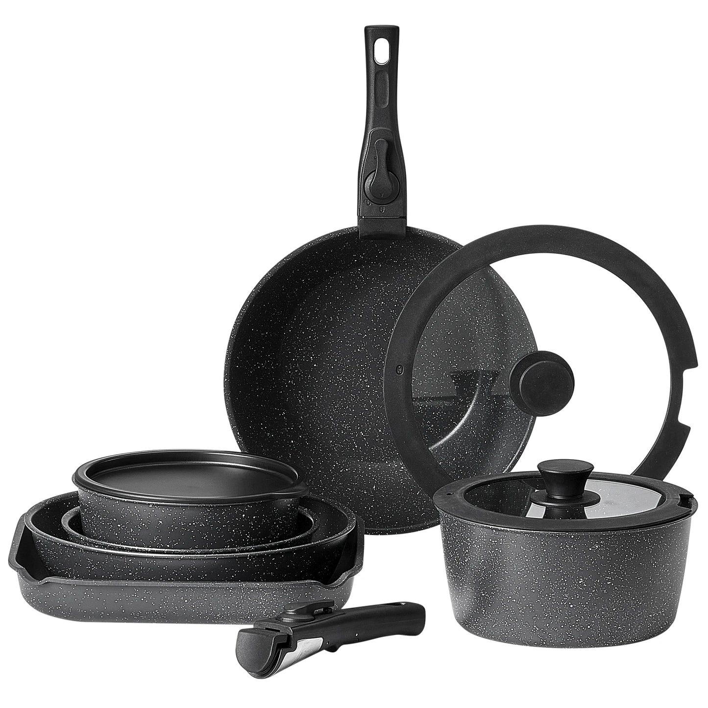 17 Pcs Nonstick Cookware Set Granite Pots and Pans Set Induction Cookware Kitchen Cooking Set w/Frying Sauce Saute Pan