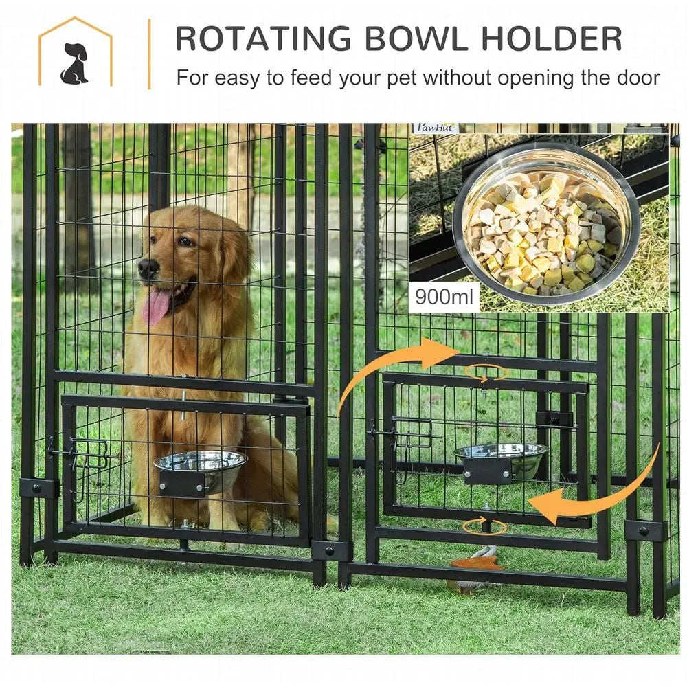 Outdoor Dog Kennel 4.6 x 4.6 x 5ft with Rotating Bowls, Waterproof and UV-Resistant Cover, Suitable for Large Breeds and Poultry