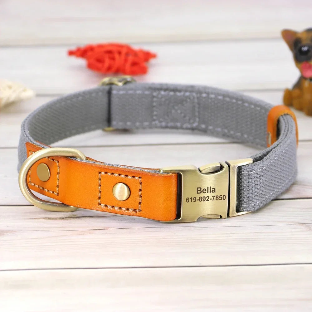 Nylon Custom Dog Puppy Collar Leash Set Personalized Genuine Leather Pet Nameplate ID Tag Accessories Collars Pet Products