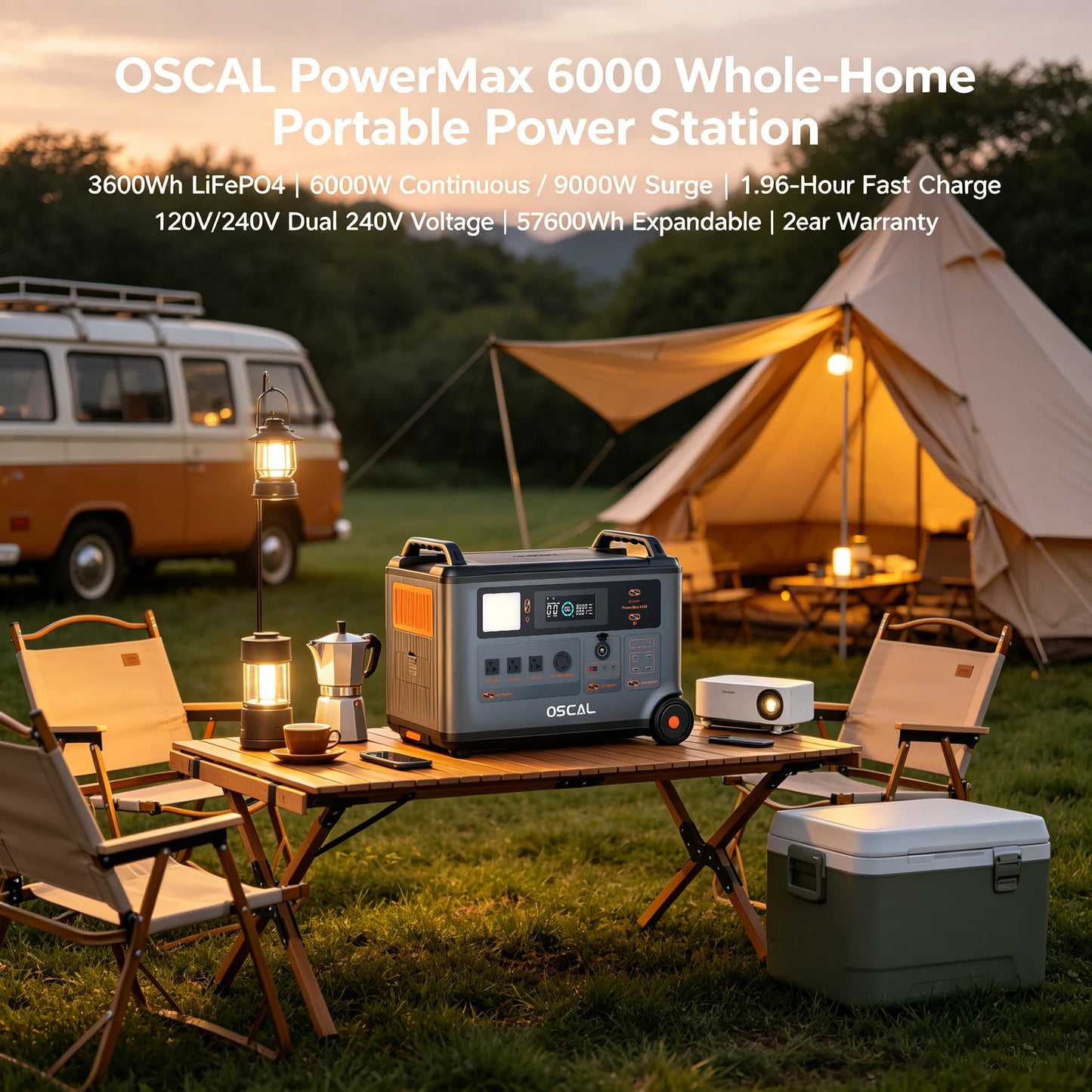 PowerMax 6000 Whole Home Solar Generator, 3600Wh LiFePO4 | 6000W (9000W Surge) | 1.96 H Charge | DC/AC Bi-Directional Inverter | for Home Emergency, Outdoor Camping，Hurricane Backup