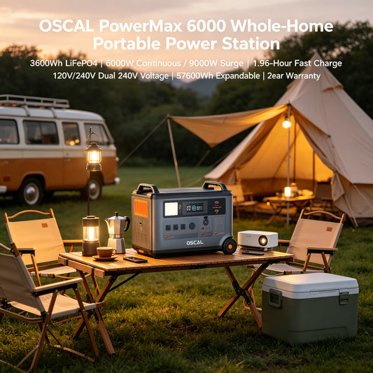 PowerMax 6000 Whole Home Solar Generator, 3600Wh LiFePO4 | 6000W (9000W Surge) | 1.96 H Charge | DC/AC Bi-Directional Inverter | for Home Emergency, Outdoor Camping，Hurricane Backup