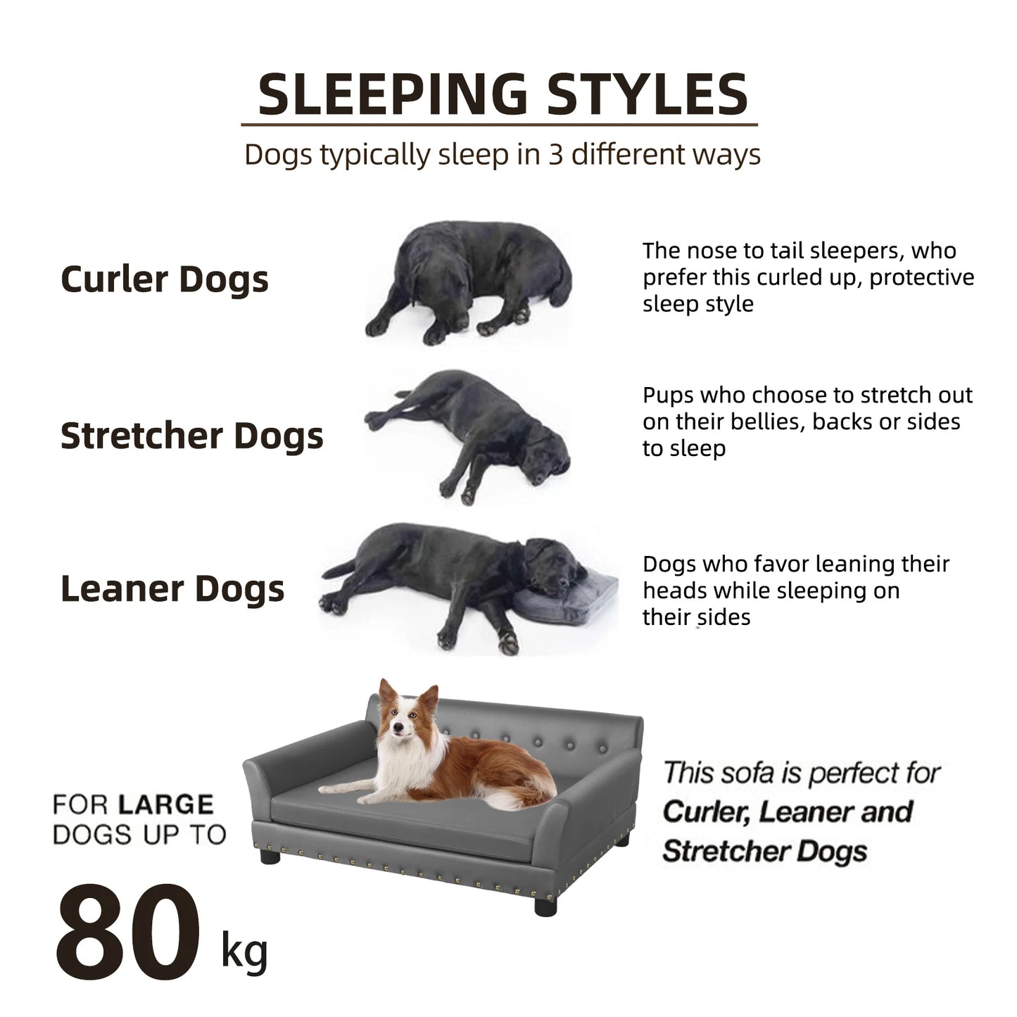 Elevated Dog Sofa for Medium to Large Dogs Couch Bed Microfiber Leather Cover Pet Snuggle Lounge Chair with Removable Cushion