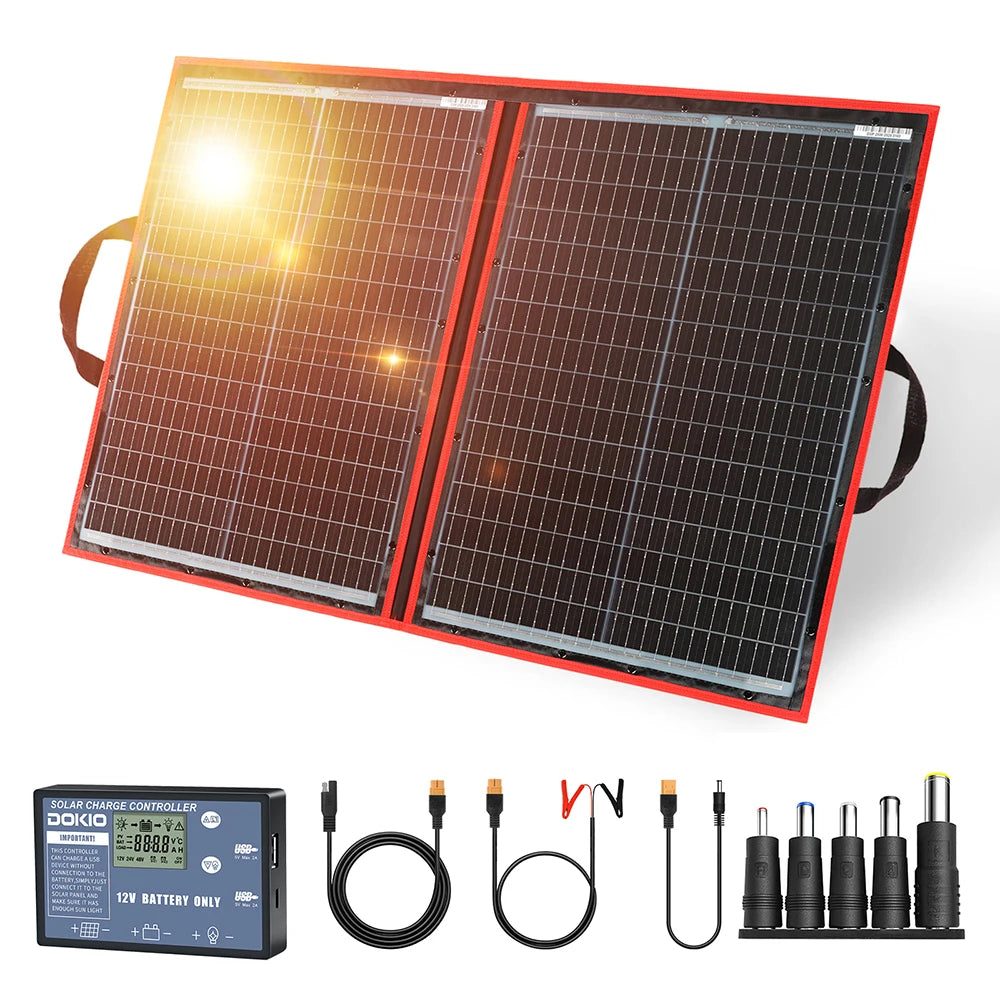 18V 100W Portable Foldable Solar Panel with 12V Controller Kit for Family Camping Trips