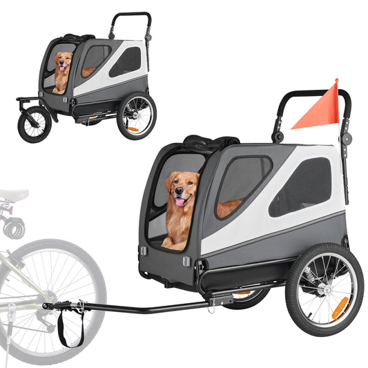 100 lbs Dog Bike Trailer 2-in-1 Pet Stroller Cart Bicycle Carrier with Release Wheel & Coupler for Small & Large Dogs