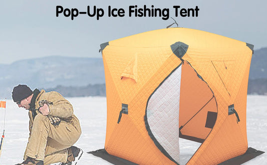 Orange 57" x 57" x 65" Portable Ice Fishing Tent 3-Layer Cotton Insulated Thermal Winter Fishing Shelter 1-2 Person with Ice Anchors