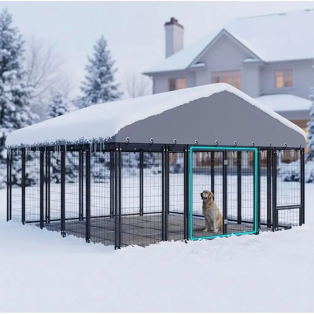 Durable Outdoor Double-Door Dog Kennel with Roof & Locking System