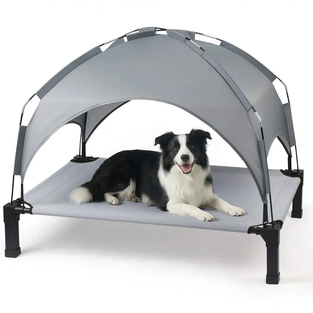 Dog Bed With Canopy, Outdoor Dog Bed Cot With Shade Tent, Portable Raised Pet Cot Cooling Bed For Dogs