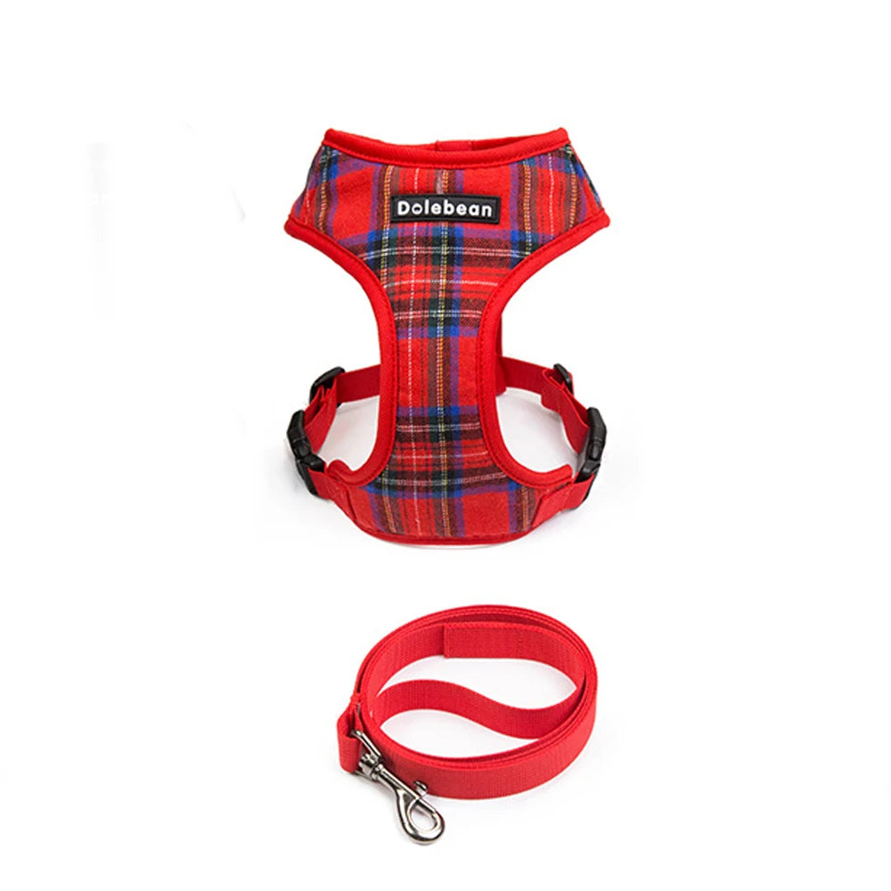 Plaid Pet Harness Leash Set for Small Dogs Adjustable Puppy Cat Harness Vest French Bulldog Chihuahua Pug Outdoor Collar