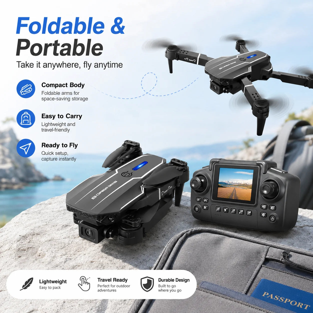 2.4Ghz RC Drone with HD Dual Camera Altitude Hold Path Planning Flight 3-Speed Adjustable Foldable Drone Toy