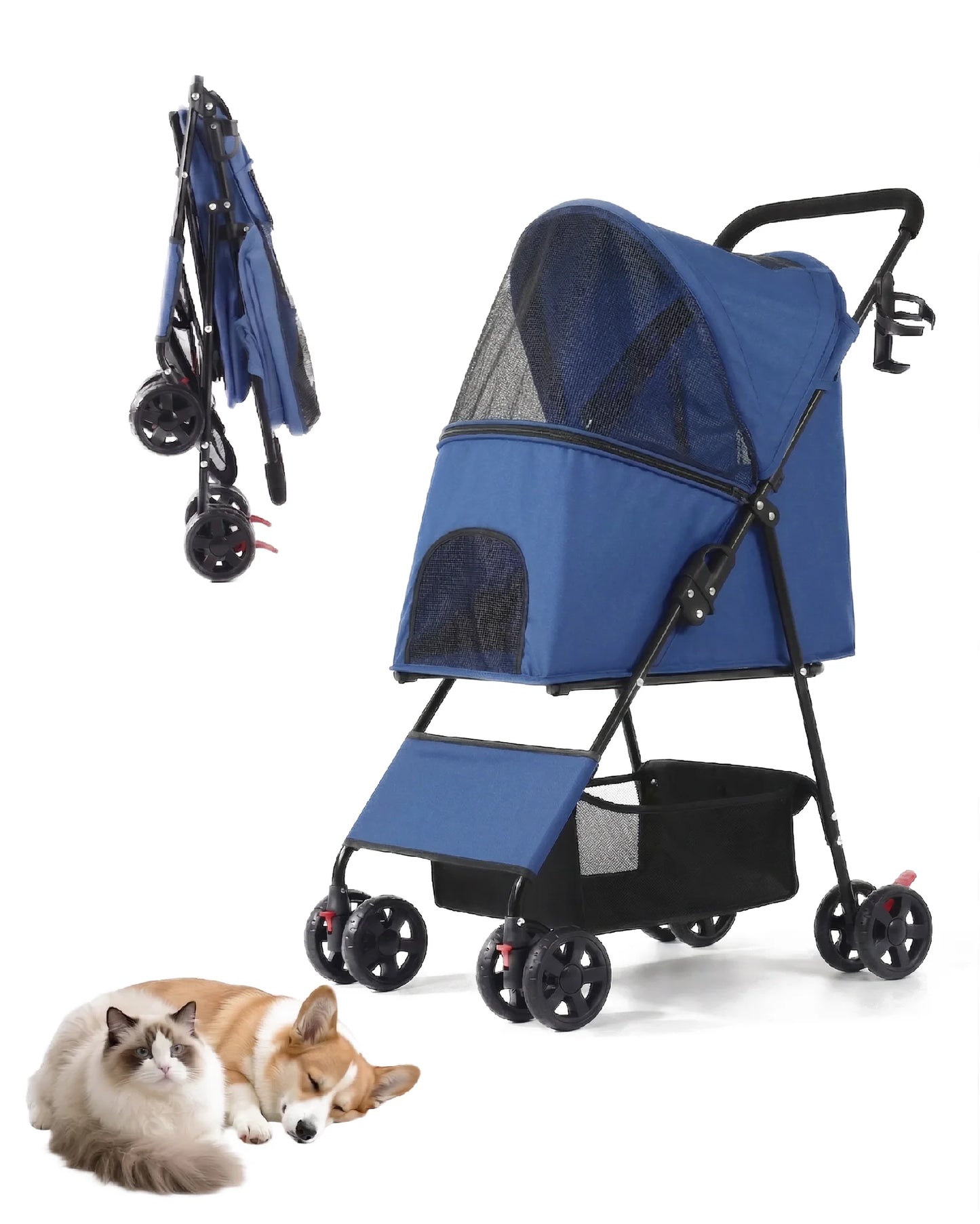 Foldable Pet Stroller Lightweight 4 Wheel Dog Stroller for Small Dogs Cats Portable Travel Pet Cart with Breathable Mesh