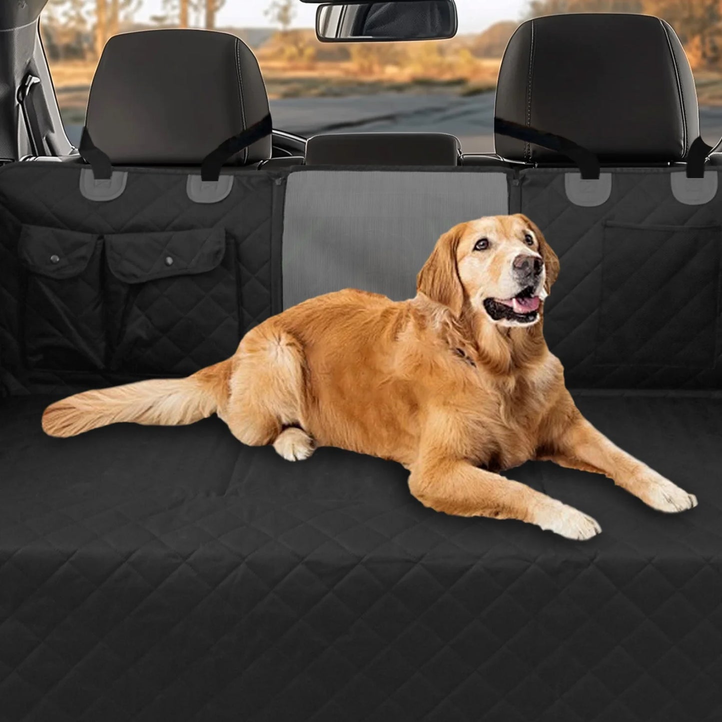 Large Dog Car Seat Cover Back Seat Extender Backseat Protection for Cars with Pockets Hard Bottom Waterproof Scratch-Proof Dog Hammock