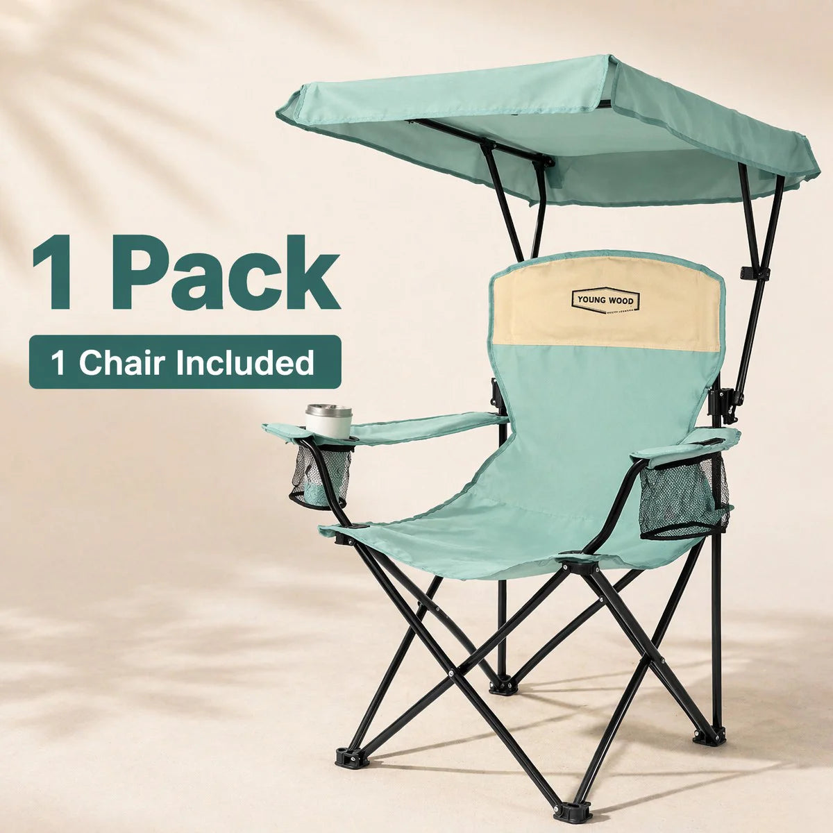 Portable Beach Chair with Cup Holder & Side Pocket, Duty Lawn Chair with Carry Bag for Camping, Beach, Fishing, Patio, Hiking, Outdoor Folding Camping Chair with Adjustable Canopy