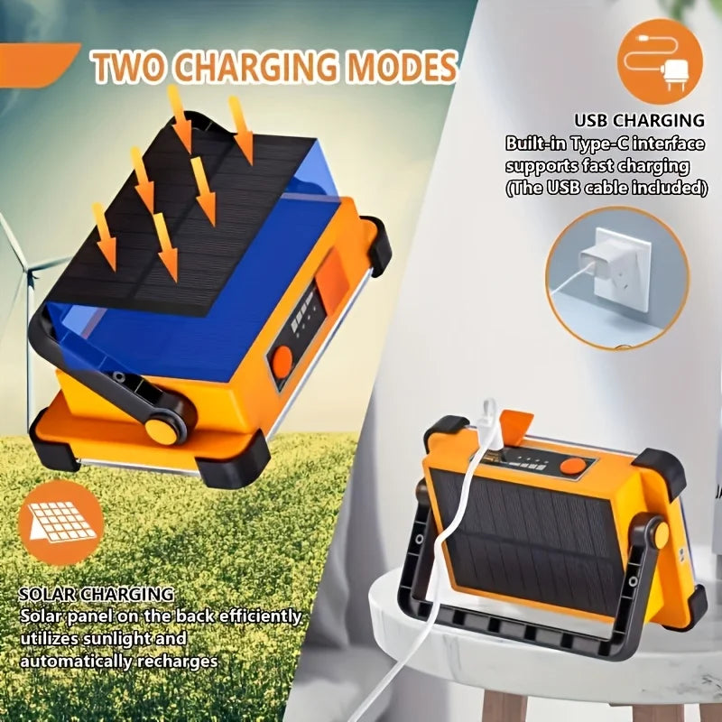 2 Pack/1Pack Rechargeable LED Solar Work Light, Portable Floodlight with 3600mAh Battery, Ideal for Camping, Emergency Power