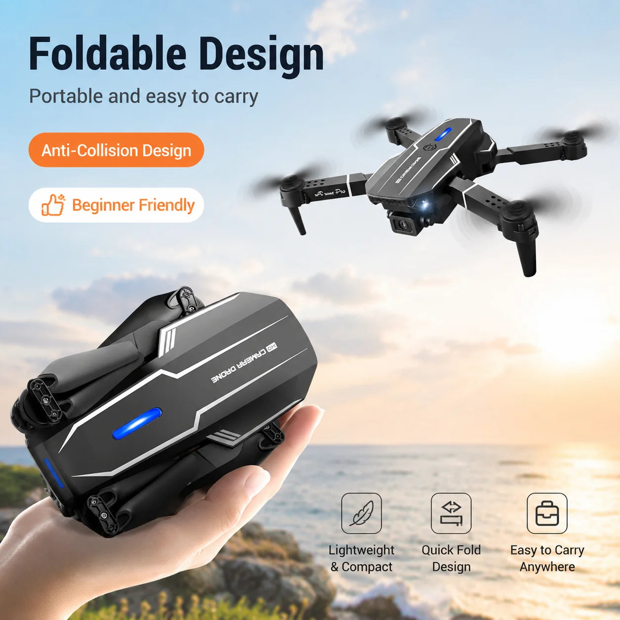 S101 Foldable RC Drone 4K HD Dual Camera WIFI FPV APP Waypoint Flight Altitude Hold 6-Axis Gyro Quadcopter for Beginners