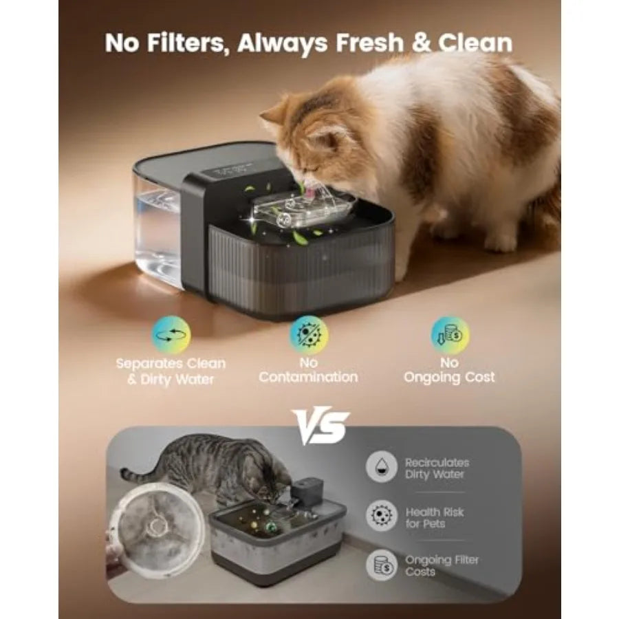 Wireless Filterless Cat Water Fountain with Stainless Steel Bowl 3.5L/118oz Quiet No Filter Smart Automatic Cat Water Dispenser