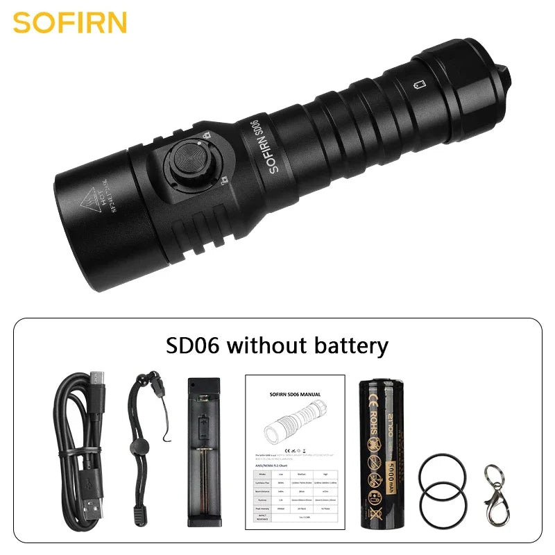 SD06 3200lm Diving Flashlight SFT70 LED Light Rechargeable Underwater Deep Scuba Torch Dive  Powerful 21700 Under 100M