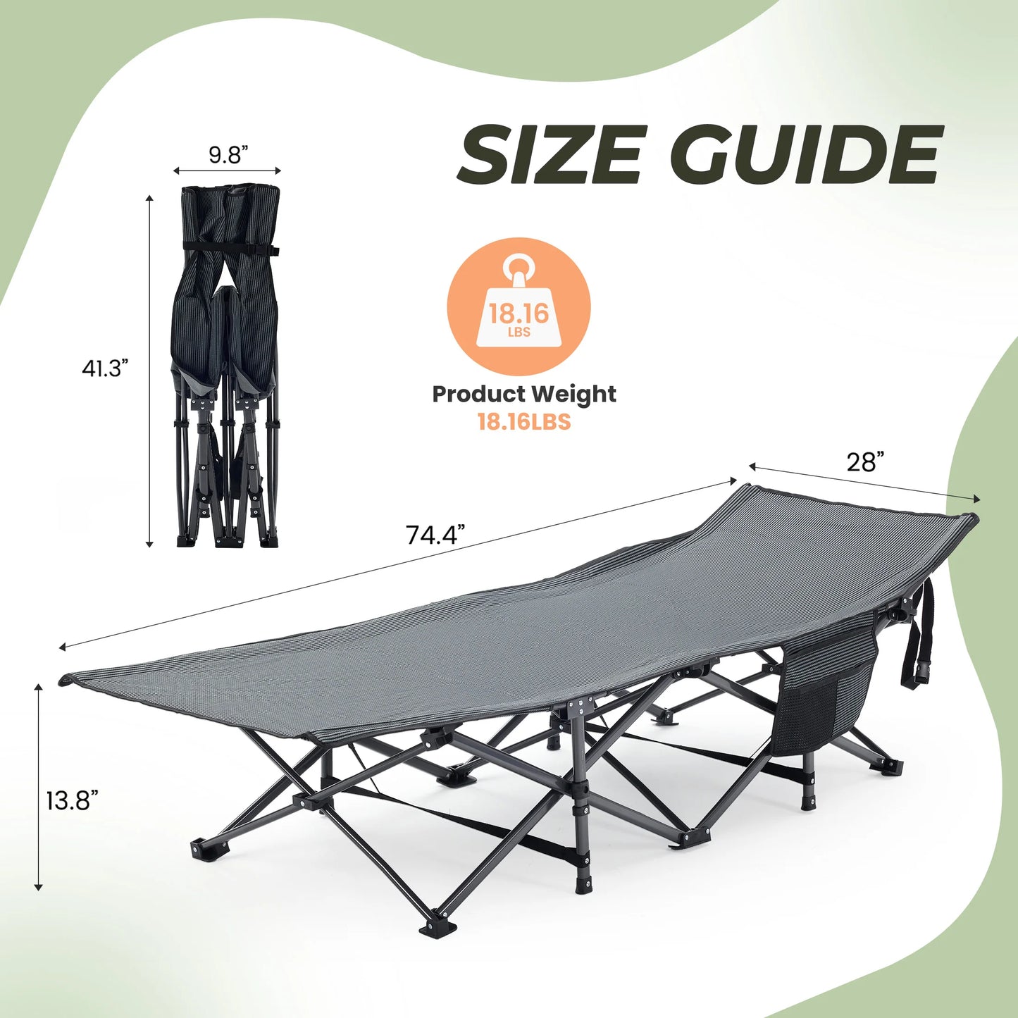 Folding Camping Beach Lounge Chair Portable 3.5'' Cushion 440 Lbs Sturdy Frame Compact Carry With Storage Bed for Outdoor