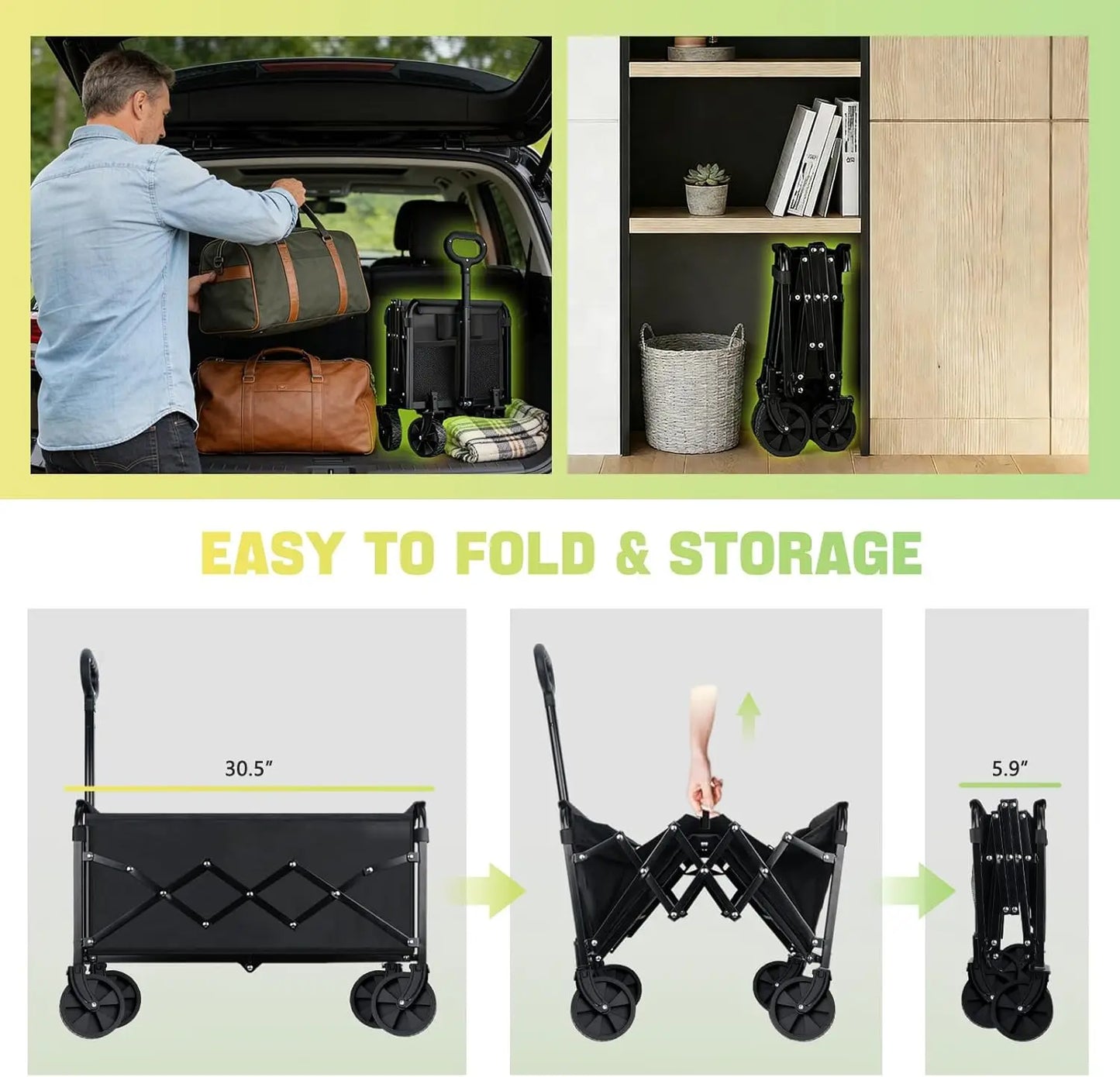360LBS Collapsible Foldable Wagon Carts - Heavy Duty Portable Folding Utility Wagons with All-Terrain Wheels