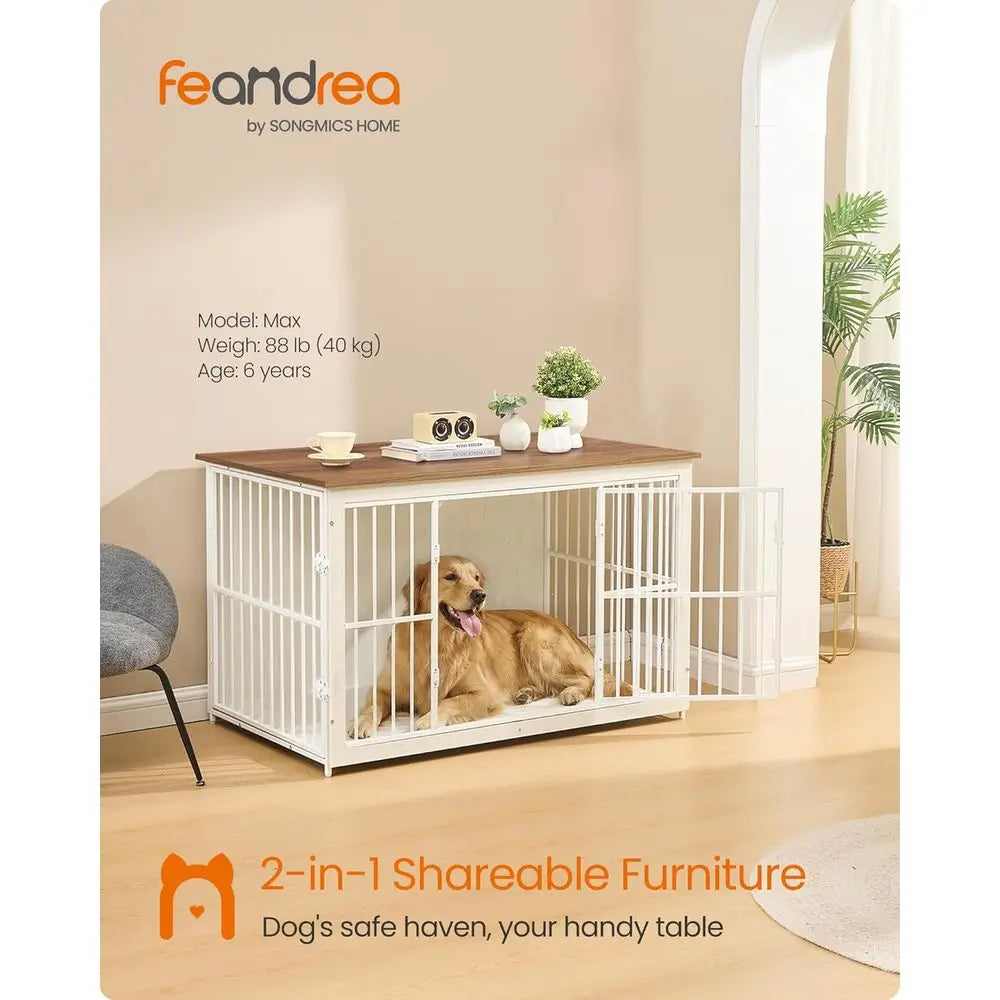 Wooden Dog Crate Furniture, 48 Inches Heavy-Duty Kennel or Dogs up to 110 lb, with Double Do and Enclosed Wood Base, Modern Pet Cage