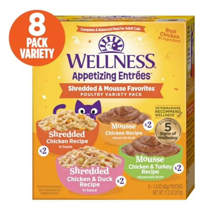 Appetizing Entrées Shredded and Mousse Variety Pack Adult Wet Cat Food, Natural, Protein-Rich, Grain-Free, Poultry Recipe Pack