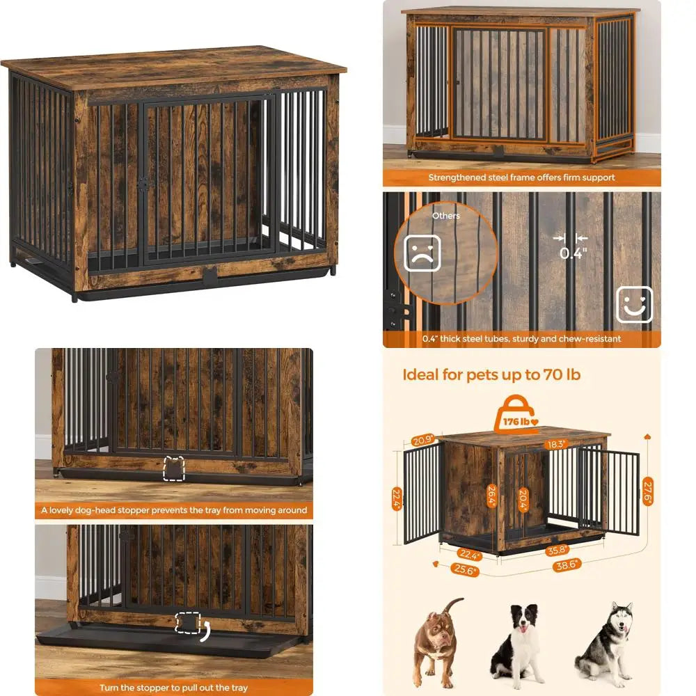 Dog Crate Furniture, 38 Inches Dog Kennel for Dogs up to 70 lb, with Removable Tray, Heavy-Duty Dog Cage End Table, Double Door