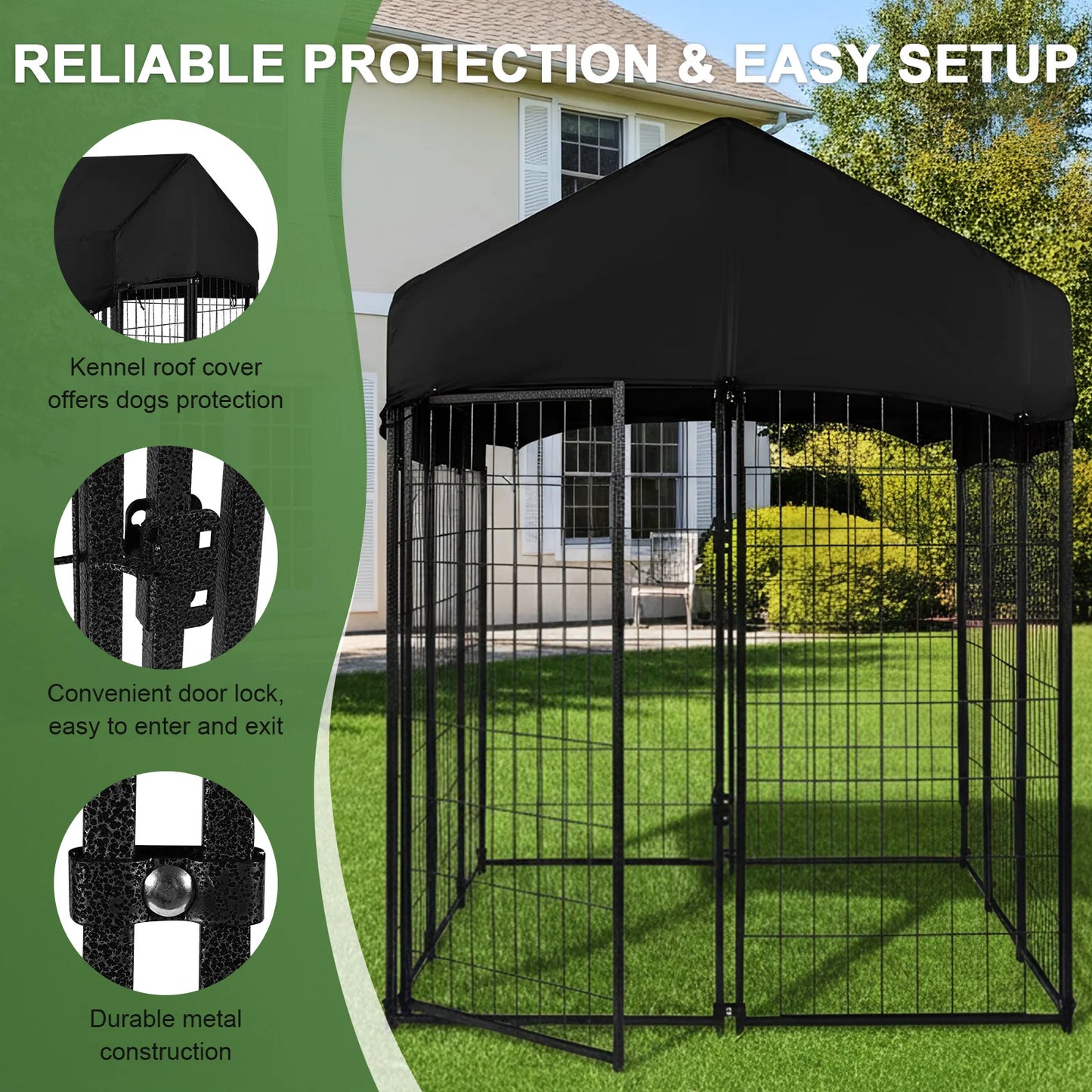 Outdoor Secure Wire Crate Kennel Steel Material Outdoor Dogs Welded Wire Kennels Waterproof Tarpaulin for Medium Small Dogs