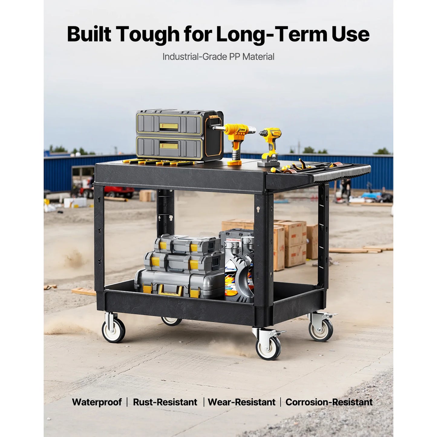550 lbs Utility Service Cart Two-Shelf Plastic Hand Dolly Cart with 360° Swivel Wheels for Warehouse Garage Cleaning