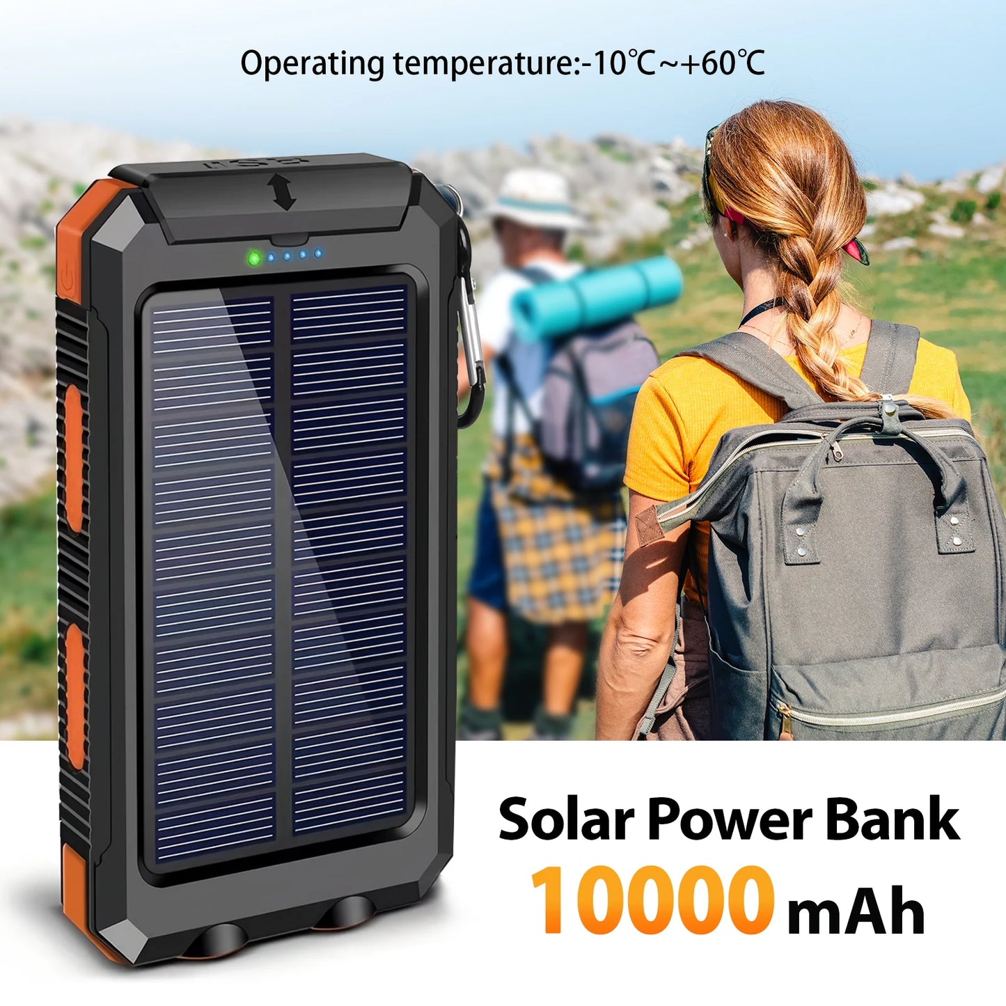 30000mAh Solar Power Bank Portable Charging Powerbank Dual 5V USB Ports 2 LED Light Flashlight for IPhones Outdoor Camping Hiking