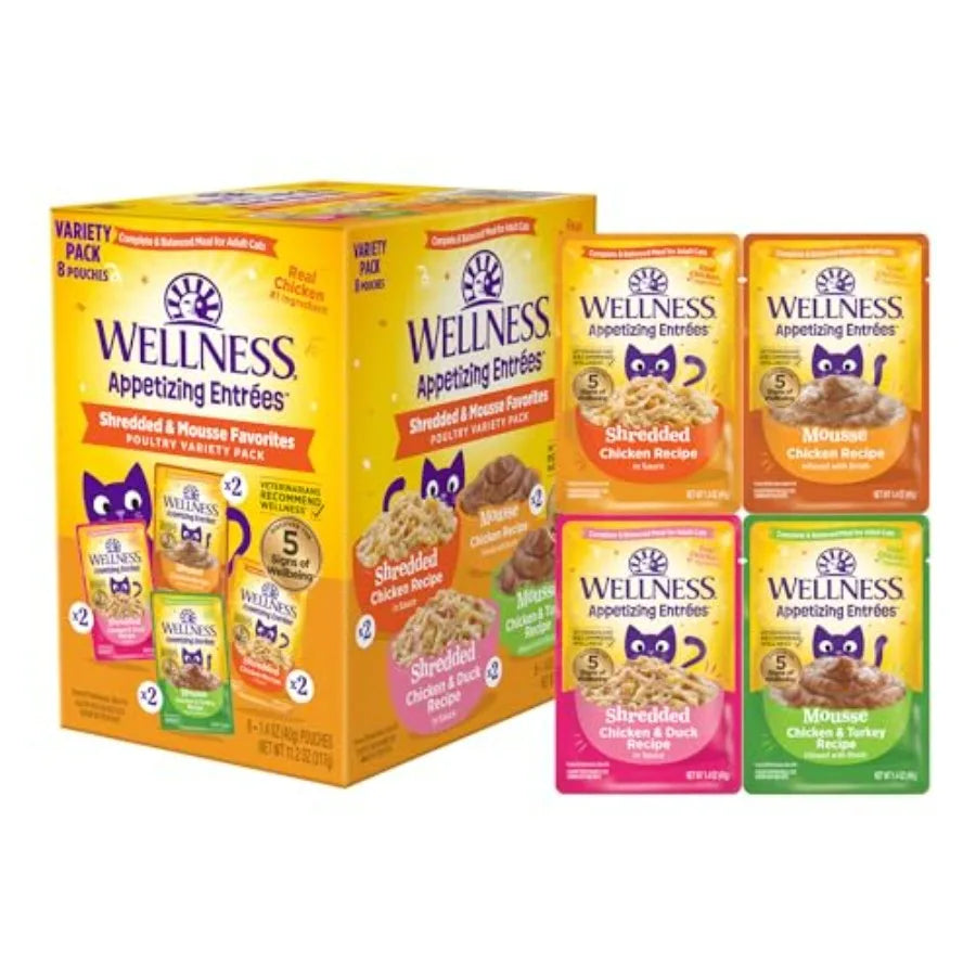 Appetizing Entrées Shredded and Mousse Variety Pack Adult Wet Cat Food, Natural, Protein-Rich, Grain-Free, Poultry Recipe Pack