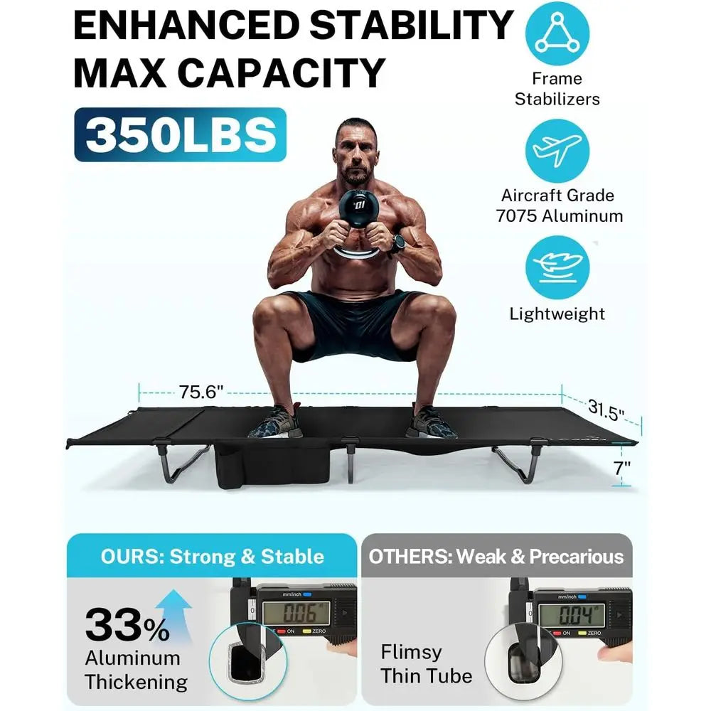 Ultralight Portable Camping Cot for Adults, Supports Up to 350lbs, Ideal for Travel, Beach, and Home Use (Black)