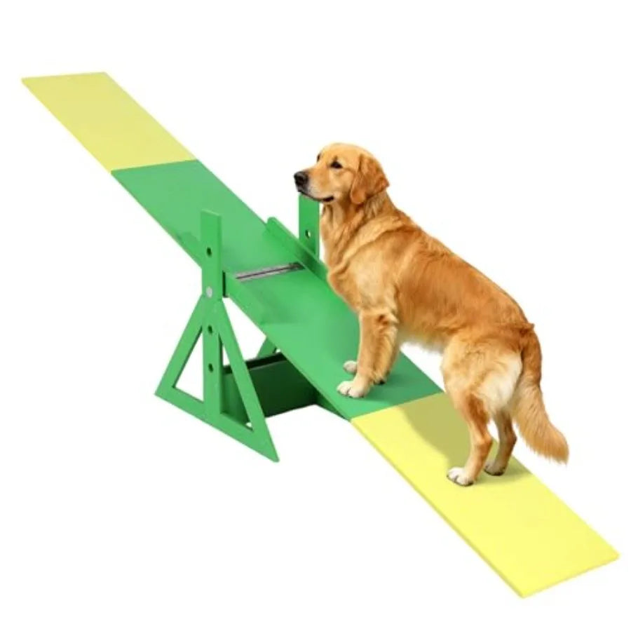 94.5 Adjustable Dog Agility Seesaw 4-Level Height Training Teeter for Small to Large Dogs Sturdy Wooden Dog Agility Equipment