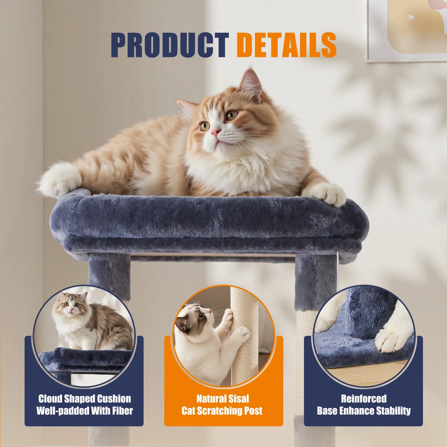 63 In Cat Tree Tall Multi-Cat Climbing Tower for Pet Furniture Natural Sisal Scratching Posts, Stable Pet House for Indoor Cat