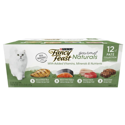 Gourmet Naturals Chicken, Salmon, Trout and Tuna, and Beef Flavor Pate Wet Cat Food, 3 oz Cans 12 Pack