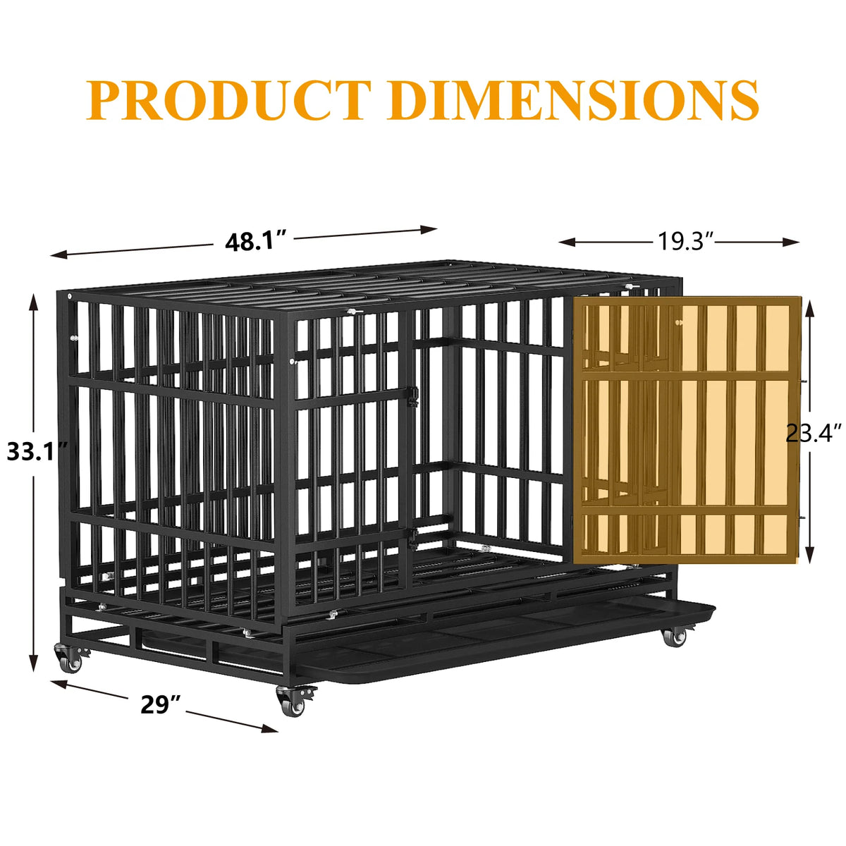 48" Heavy-Duty Dog Crate, Escape-Proof Steel Cage for High Anxiety Dogs with Double Doors, Lockable Wheels & Removable Tray, Indoor Outdoor