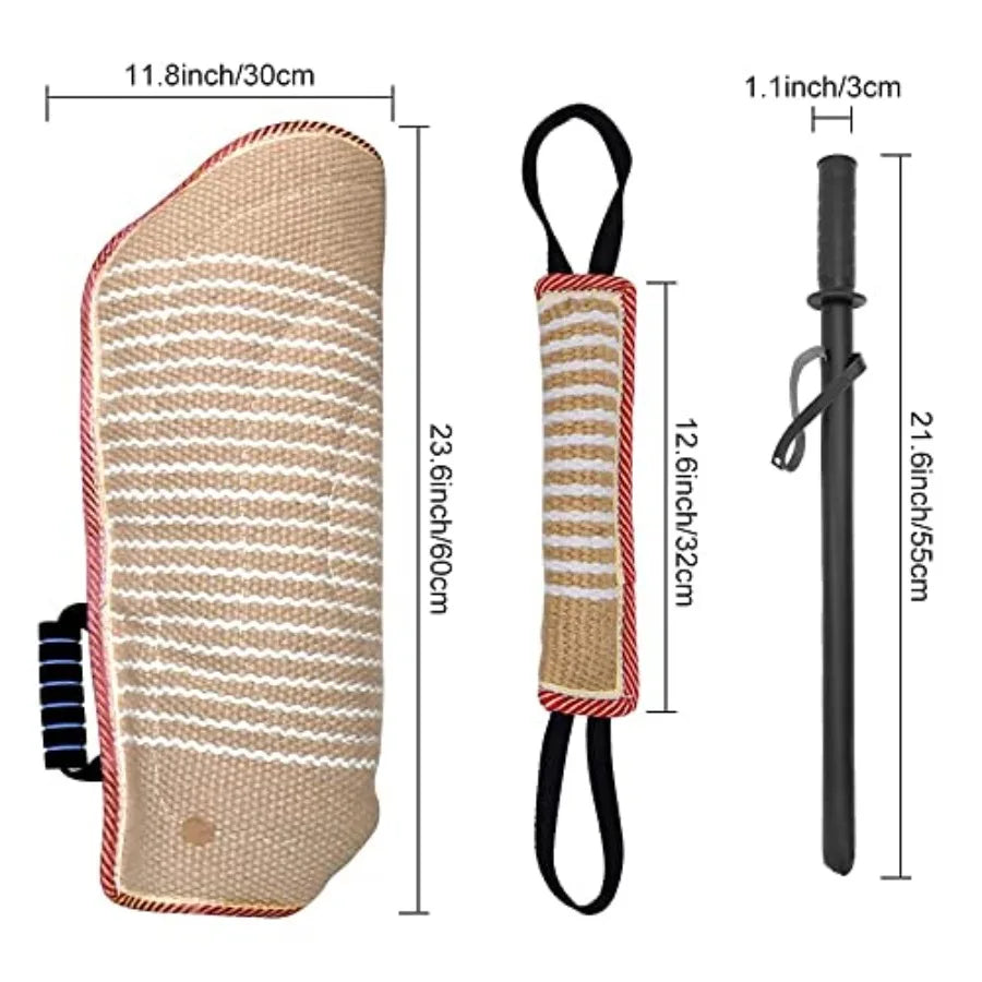 Dog Bite Training Set Dog Bite Sleeve Arm with Whip Agitation Stick, Professional Dogs Agility Training Equipment Protection