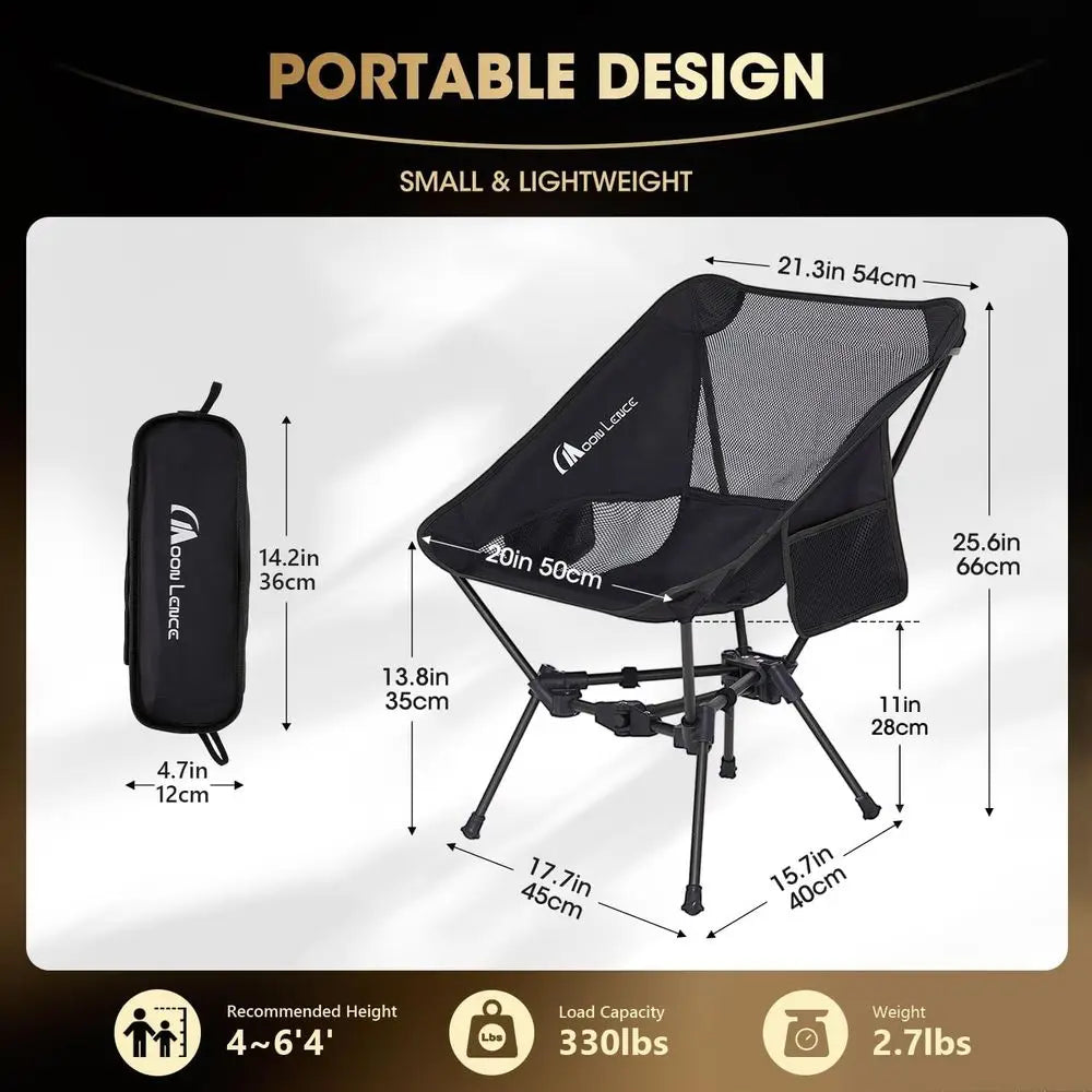 Ultralight Folding Camping Chair - Compact, Lightweight Portable Chair for Hiking, Mountaineering, and Beach (Black, 1 Pack)