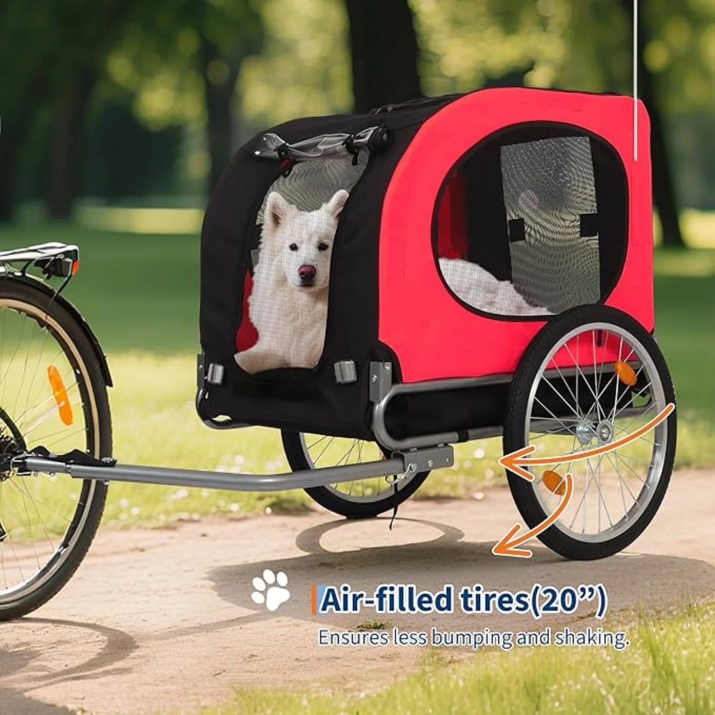Universal Bike Trailer for Medium & Large Dogs - 88Lbs Capacity Convertible Pet Carrier with 19" Air Tires for Bicycle & Jogger