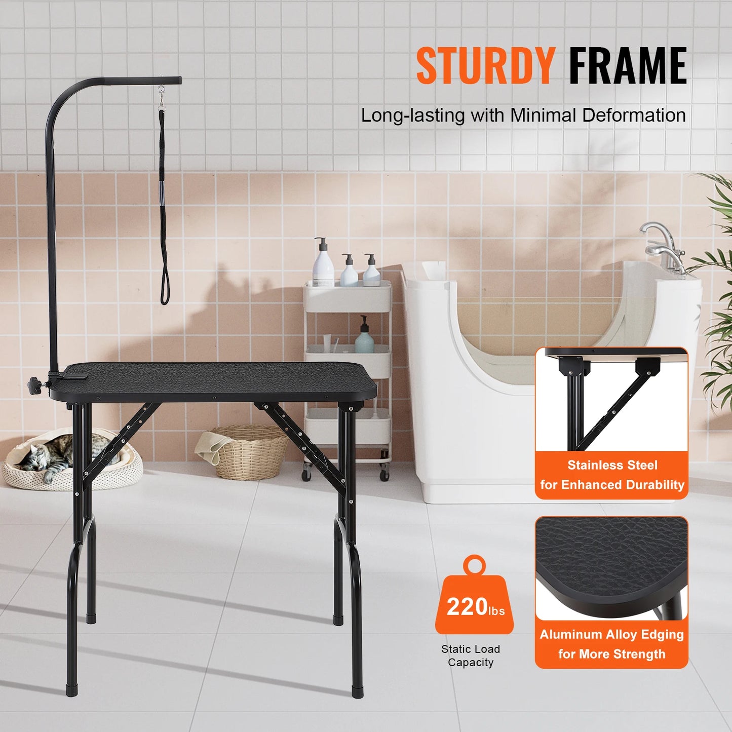Pet Grooming Table Two Arms with Clamp Dog Station Foldable Pets Stand for Medium Small Dogs with Grooming Loop