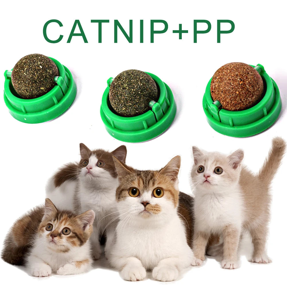 3Pcs Catnip Ball Rotatable Cat Catnip Toys Self-Adhensive Cats Wall Catnip Ball Healthy Cat Wall Snacks for Cat Kitten