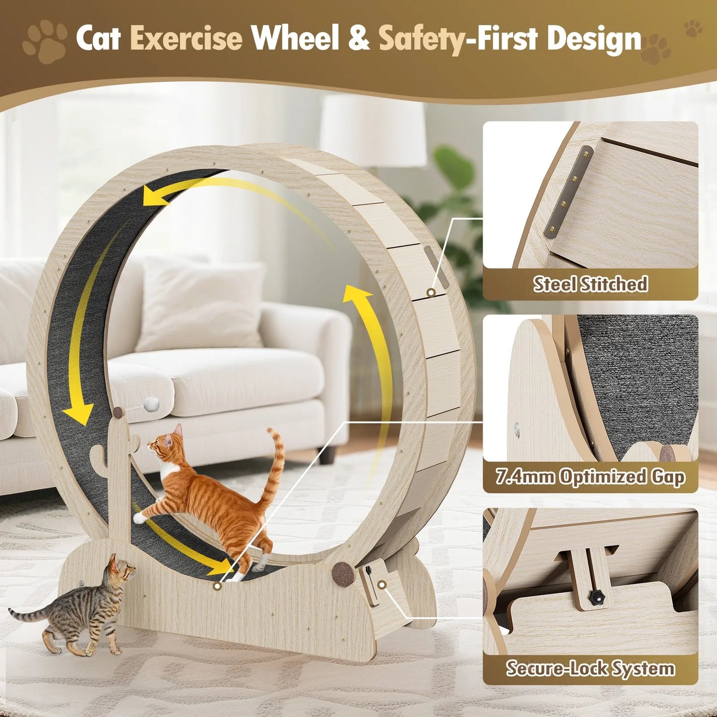 Cat Exercise Wheel 47"Cat Running Treadmill Wheel w/Locking Mechanism Cat Teaser