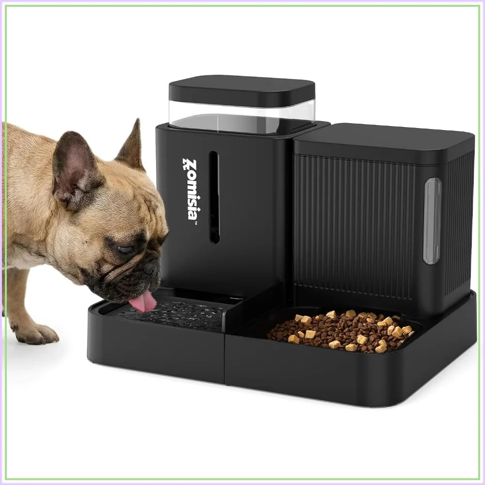 2-in-1 Gravity Dog Feeder & Water Dispenser, 180° Rotatable, Large Capacity 1.6 Gal x2, Self Feeding for Small Dogs & Puppies, Black