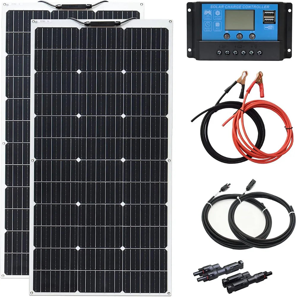 200W Solar Panels 100W Solar Panel 12V Solar Panel Kit 300W Flexible Solar Battery for RV Boat Cabin Tent Car Trailer Battery