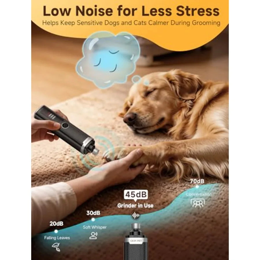 Dog Nail Grinder, Quiet Electric Dog Nail Trimmer with 2 LED Lights, 3-Speed Pet Nail Grinder for Dogs Cats, Rechargeable 2000m